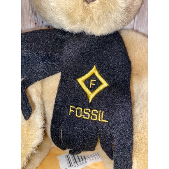 Authentic Fossil 13” Tan Plush Bear Black & Gold Felt Scarf Stuffed Animal Toy - Picture 5 of 14